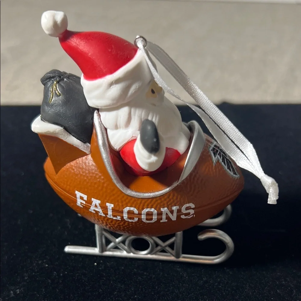 Falcons Santa Sleigh Ornament - Red, Brown, Silver by Hallmark. KK573 - Picture 1 of 6